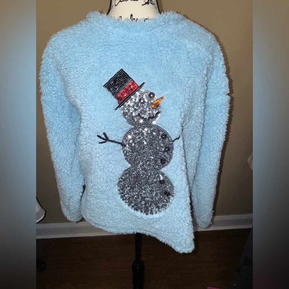 Time and Tru Light Blue Snowman Sweater